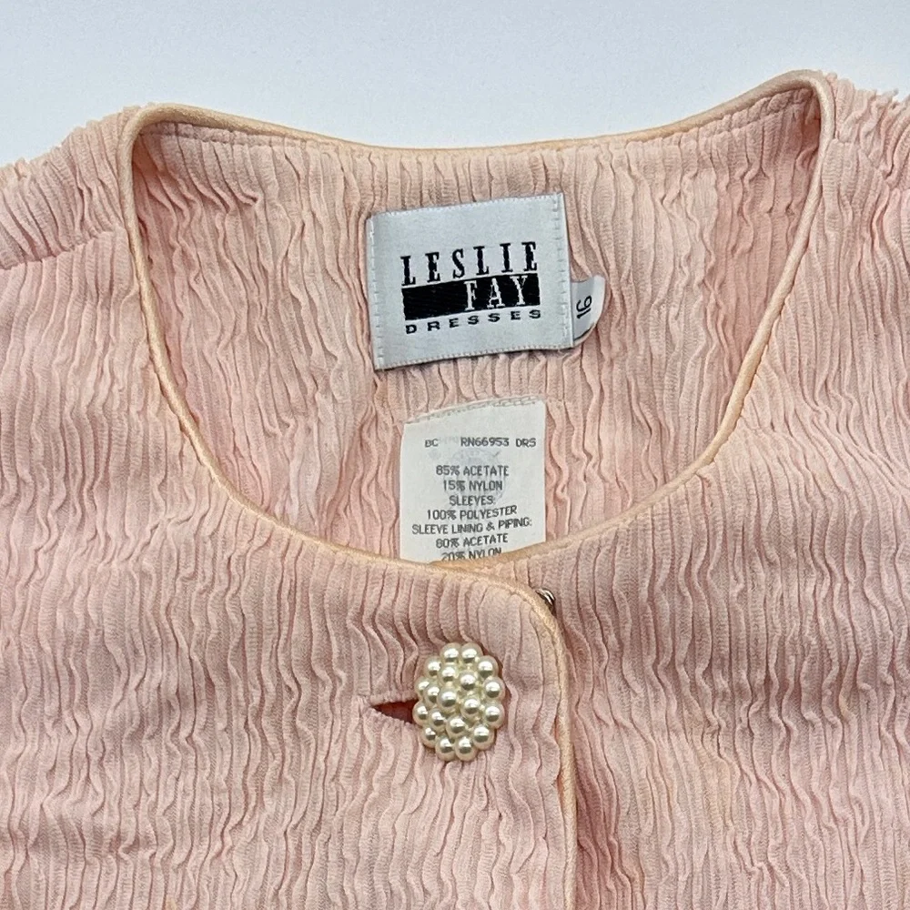 Vintage 80’s Elegant Pink Lace women’s Dress size 16 Lacey puffy sleeves (A-84) - Picture 8 of 10